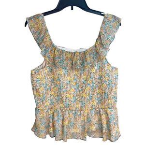 New LC Lauren Conrad Women's Colorful Floral Print Smocked Tank Top Size XL